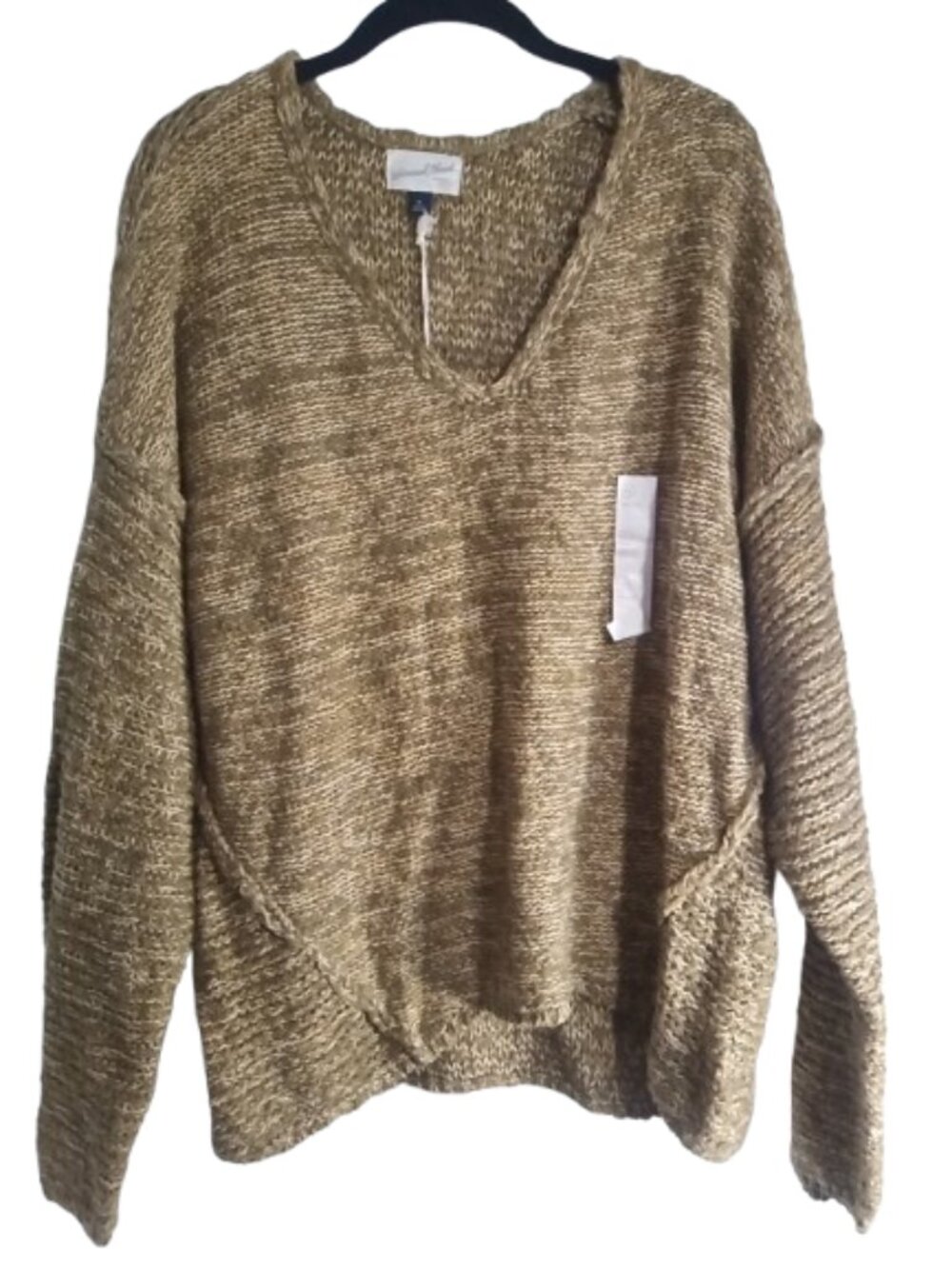 Universal Thread Sweater Sz XL Brown Chunky 100% Cotton Long Drop Sleeves V Neck